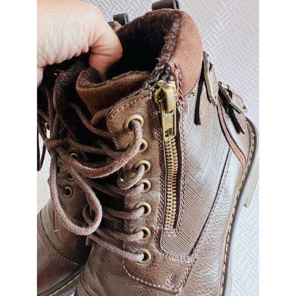 Bruno Marc Philly-10 Brown Combat Lace-Up Boots Size 6.5 EUC Side Zip Buckle - Picture 6 of 12